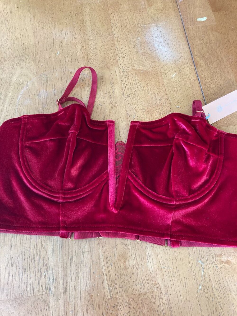 Mentionables Red Velvet Plunge Longline Bustier Bra Top XL (12-14) - NWT!
